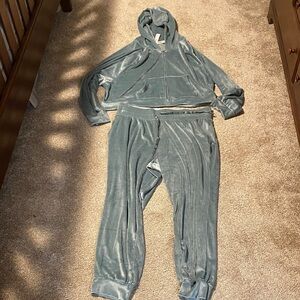 Victoria's Secret Teal Velour Hoodie & Jogger Set
